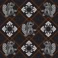 Vintage white dragon symbols and ancient patterns on a dark background Royalty Free Stock Photo